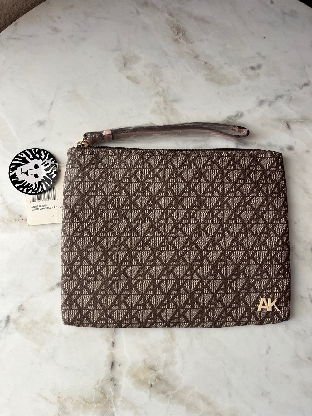 Anne Klein Brown Logo Wristlet Pouch